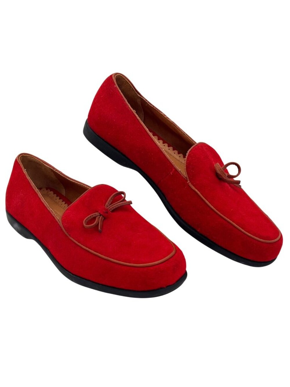 Lands End Red Suede Loafers Leather Upper Womens Size 6B Vintage With Bow Detail